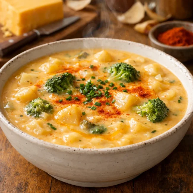 Creamy Potato Broccoli Cheddar Soup with a Twist