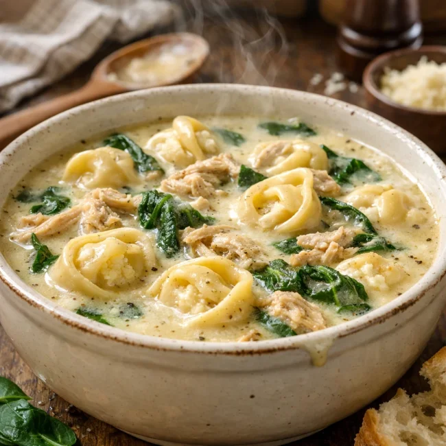 Creamy Spinach and Chicken Tortellini Soup