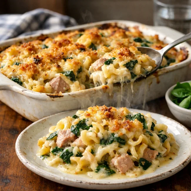 Creamy Spinach Tuna Noodle Casserole