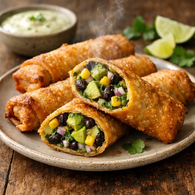 Crispy Avocado & Black Bean Egg Rolls