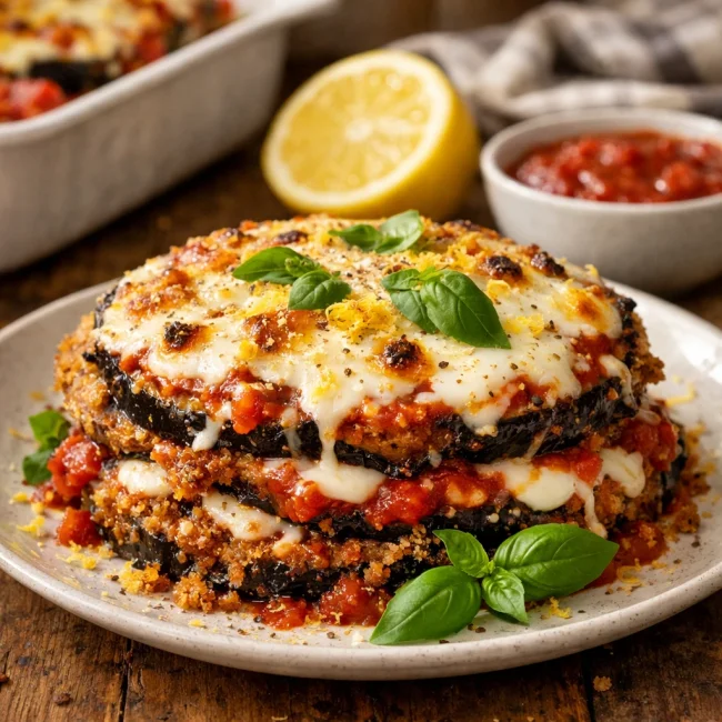 Crispy Baked Eggplant Parmesan with Lemon Zest