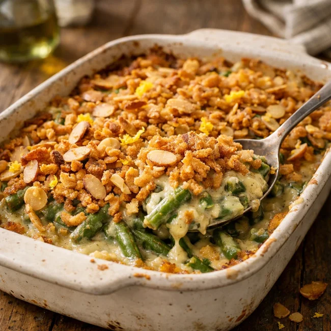 Crispy Green Bean Almond Casserole