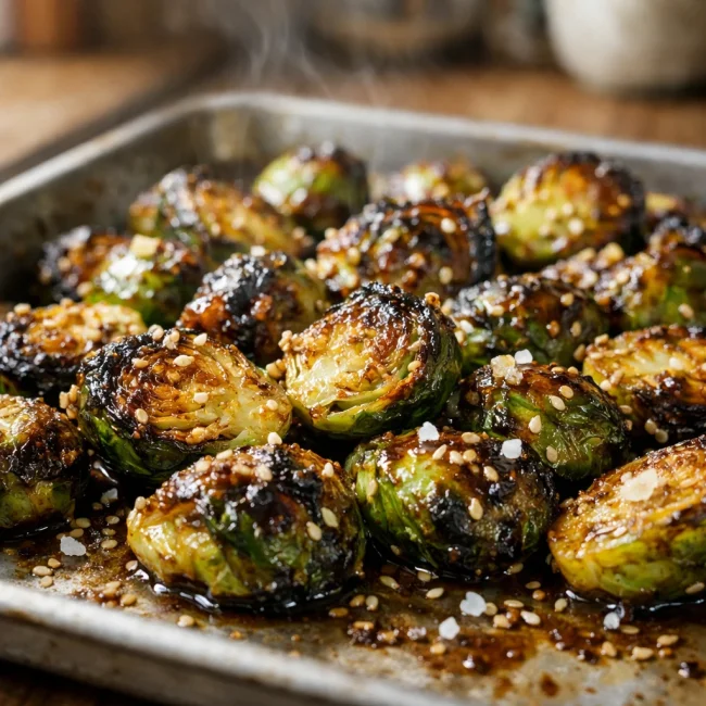 Crispy Honey Garlic Brussels Sprouts