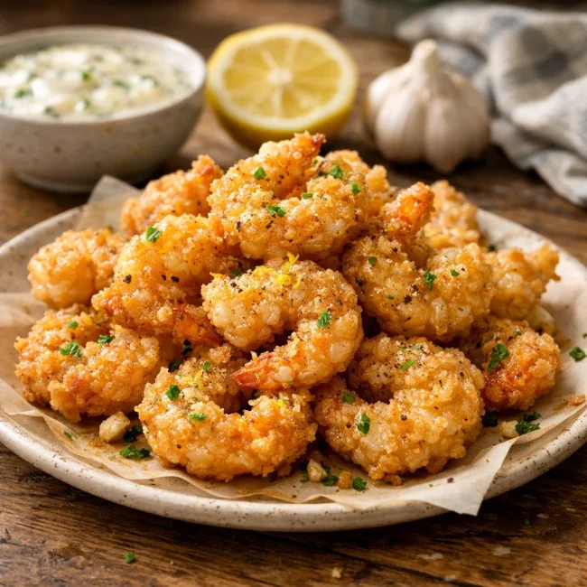 Crispy Lemon-Garlic Battered Shrimp