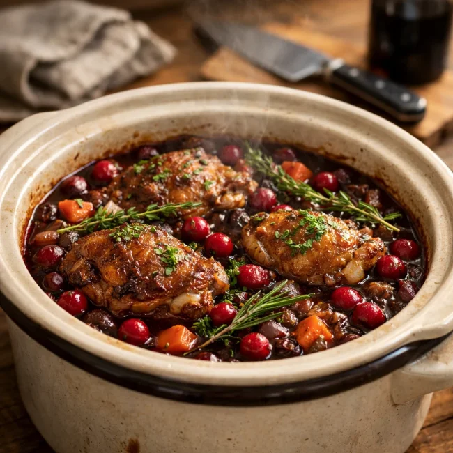 Crock Pot Coq au Vin with Cranberries
