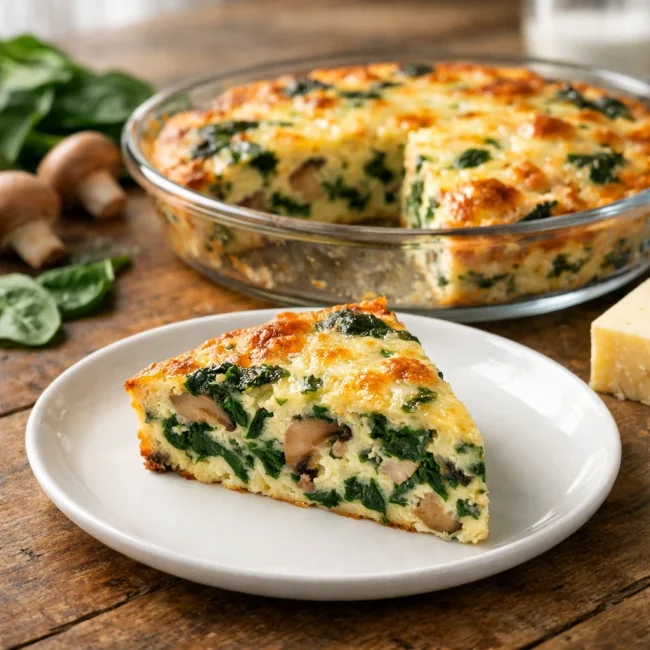 Crustless Spinach and Mushroom Quiche