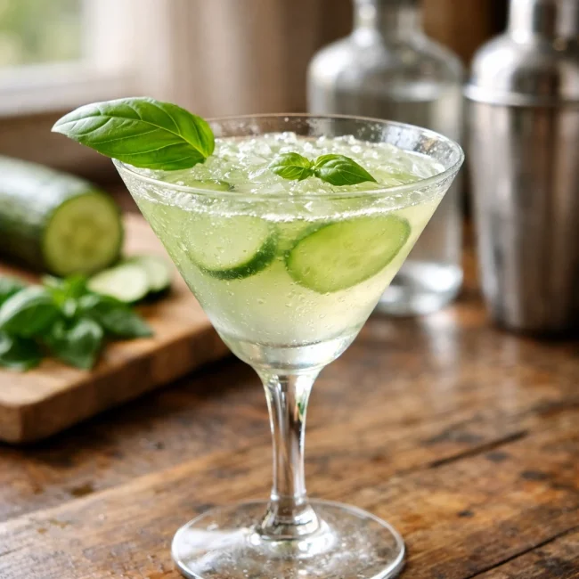 Cucumber Basil Vodka Martini