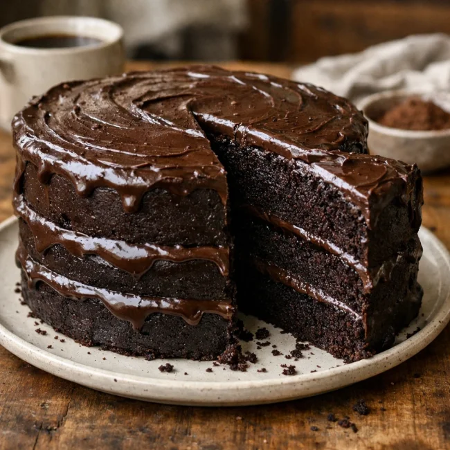 Dark Chocolate Espresso Fudge Cake