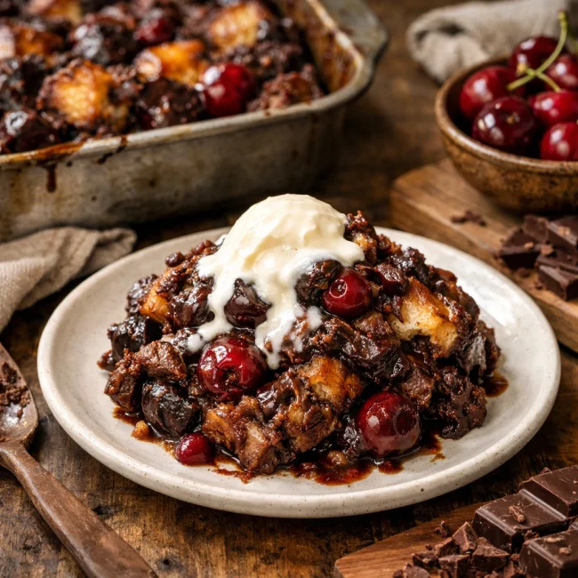 Decadent Chocolate Cherry Bread Pudding