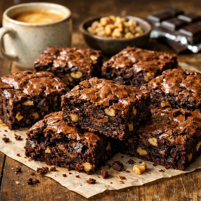 Decadent Espresso Walnut Brownies