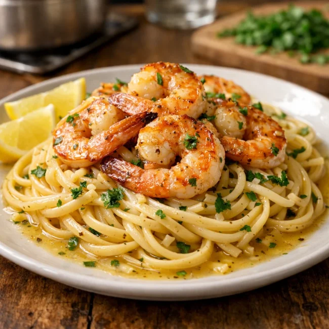 Garlic Butter Shrimp with Linguine