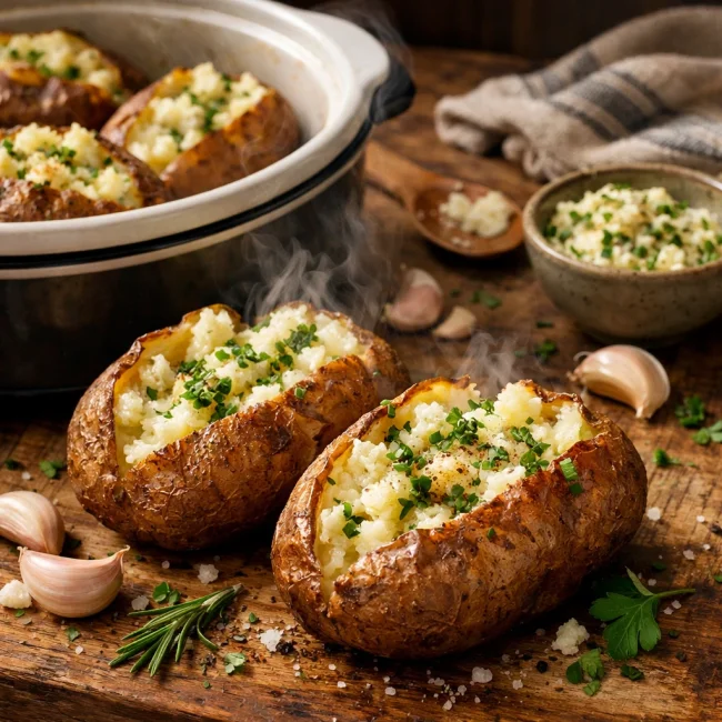 Garlic Herb Slow Cooker Baked Potatoes