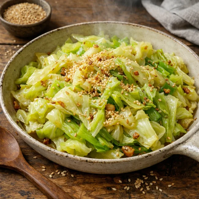 Garlic-Infused Sauteed Cabbage with Toasted Sesame Seeds