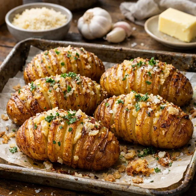 Garlic Parmesan Hasselback Potatoes