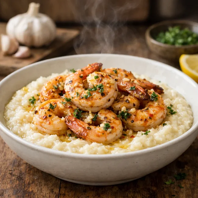 Garlic Shrimp and Cauliflower Grits