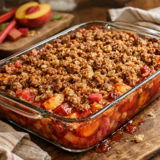Ginger Peach Rhubarb Crisp