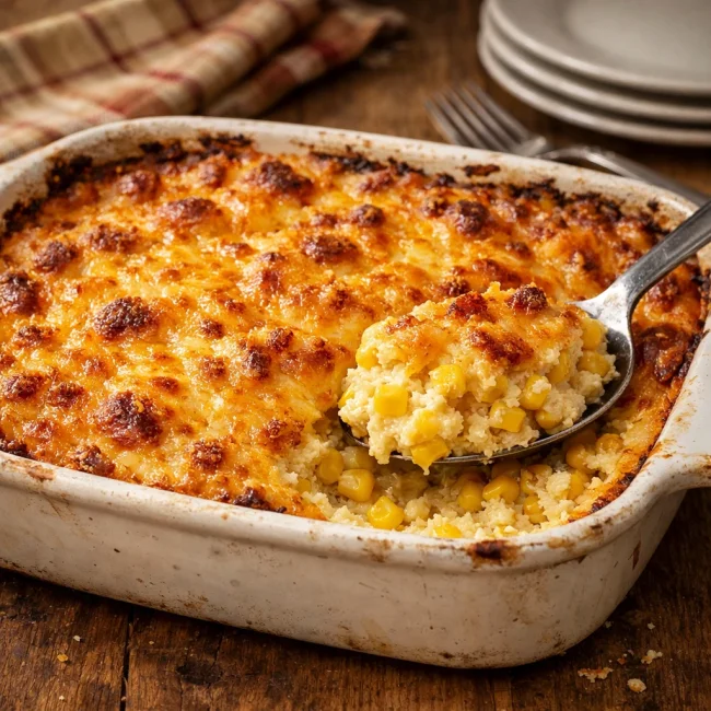 Golden Cheddar Corn Casserole
