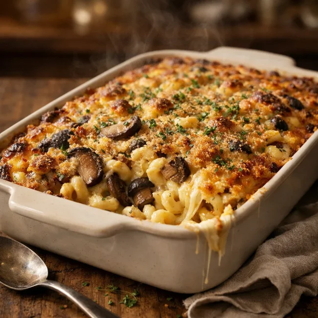 Gourmet Mushroom Mac and Cheese Casserole