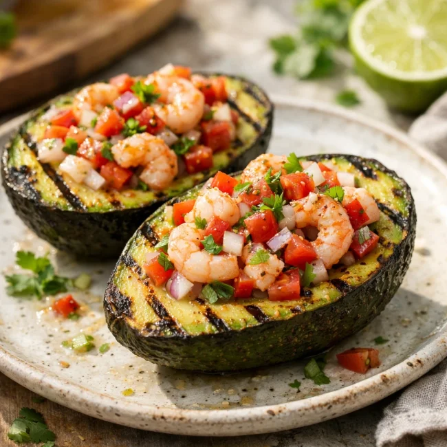 Grilled Avocado with Prawn Salsa