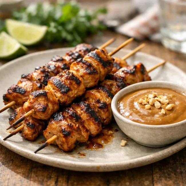 Grilled Chicken Skewers with Peanut Sauce