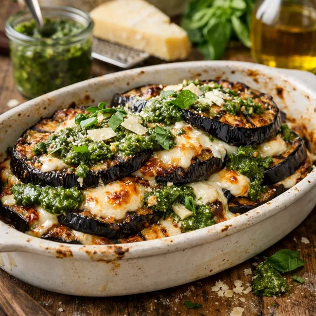 Grilled Eggplant Parmesan with Basil Pesto
