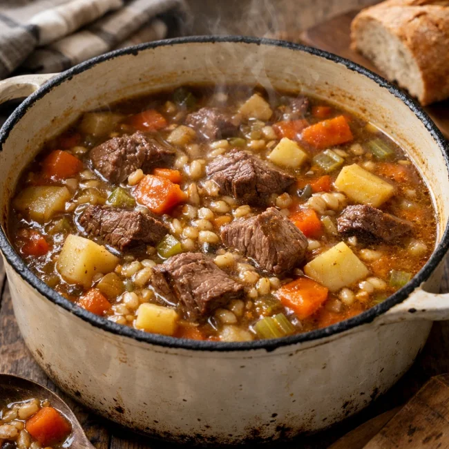Hearty Beef and Barley Soup with Root Vegetables