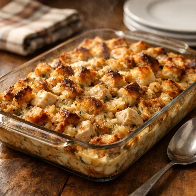 Hearty Chicken and Bread Dressing Bake