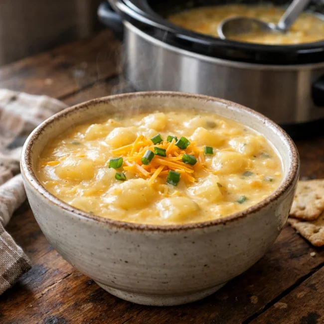 Hearty Crockpot Cheddar Potato Soup