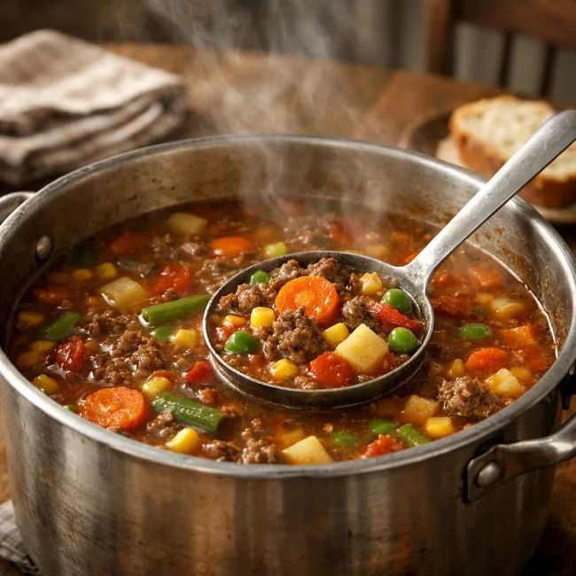 Hearty Homestyle Hamburger Vegetable Soup