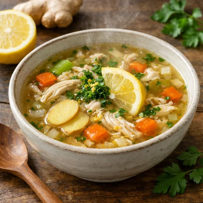 Hearty Lemon Ginger Chicken Soup