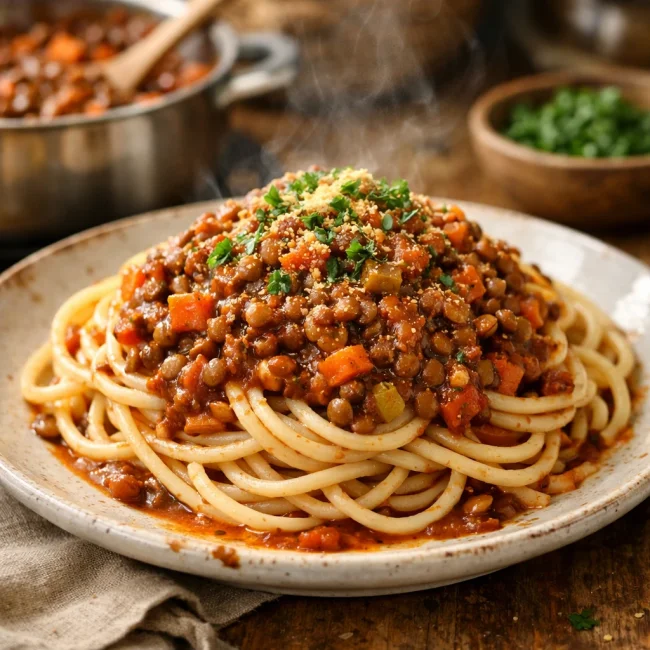 Hearty Lentil Spaghetti Bolognese