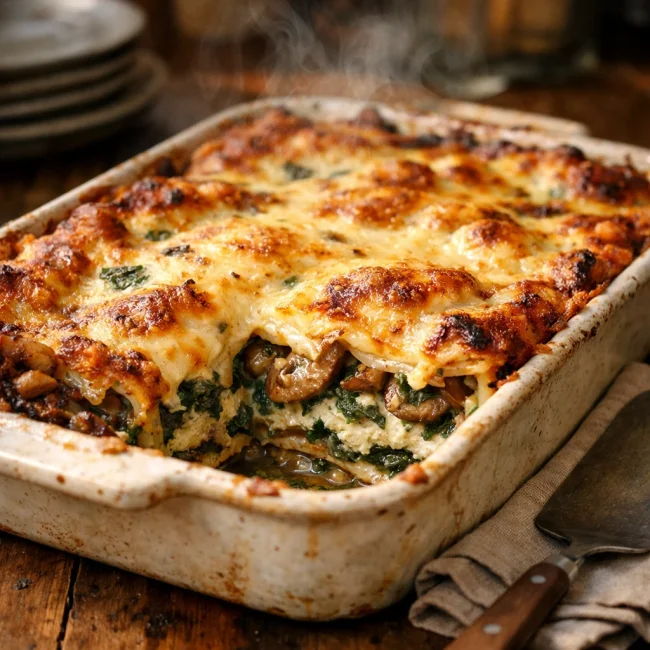 Hearty Mushroom Spinach Lasagna