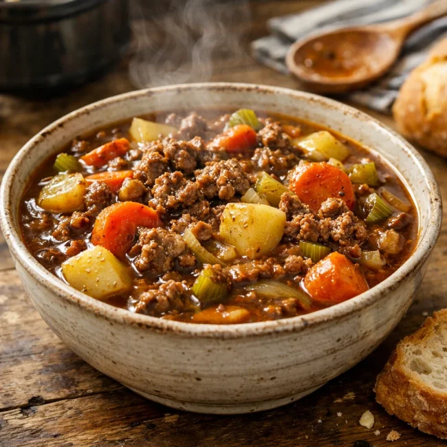 Hearty Slow Cooked Ground Beef Stew