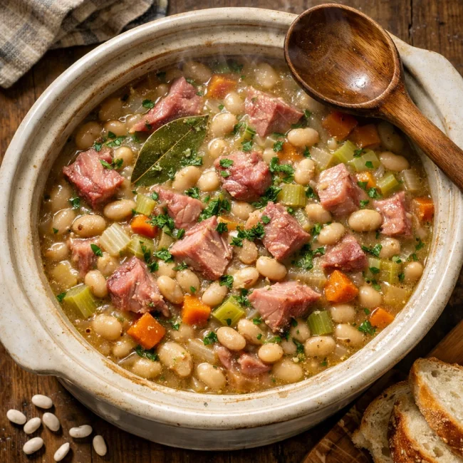 Hearty Slow Cooker Ham and White Bean Stew