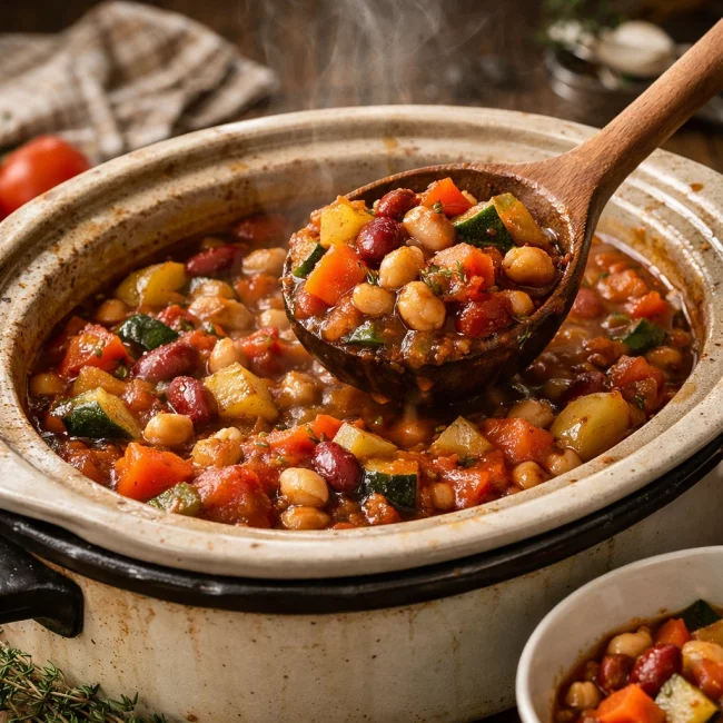 Hearty Slow Cooker Vegetable & Bean Casserole