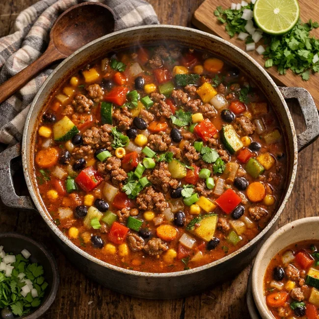 Hearty Southwest Ground Beef and Vegetable Soup