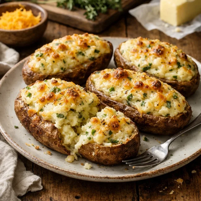 Herb and Cheese Stuffed Twice Baked Potatoes