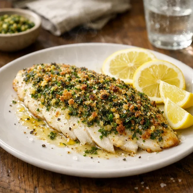 Herb-Crusted Baked Flounder