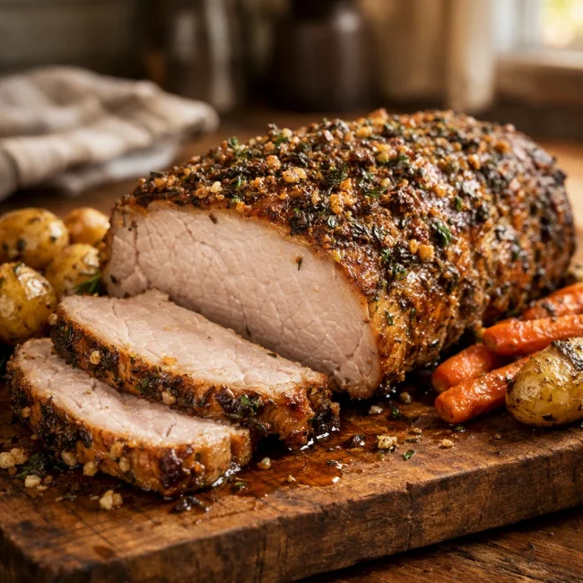 Herb-Crusted Garlic Roast Pork Loin