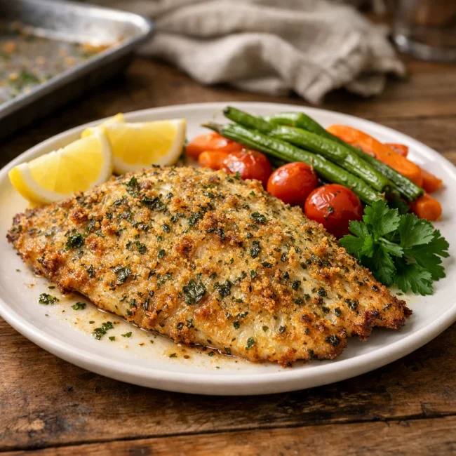 Herb-Crusted Oven-Fried Flounder