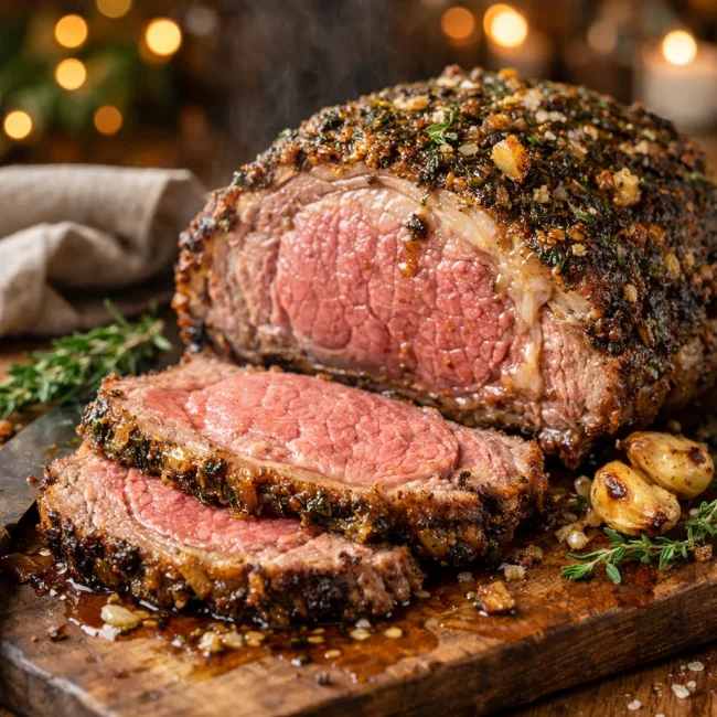 Herb-Crusted Prime Rib Roast with Garlic Butter