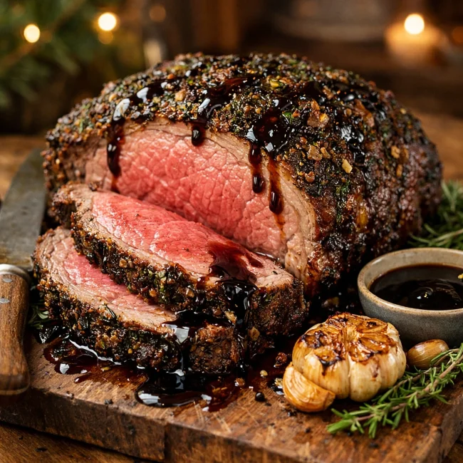 Herb-Crusted Prime Rib with Garlic Balsamic Glaze