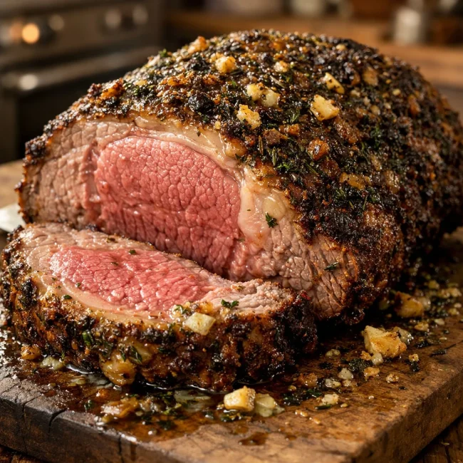 Herb-Crusted Prime Rib with Garlic Butter