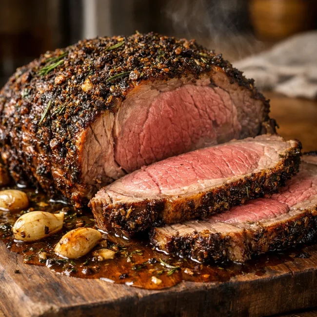 Herb-Crusted Prime Rib with Garlic Jus