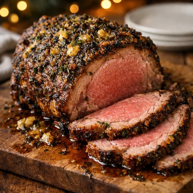 Herb-Crusted Rib Roast with Garlic Butter