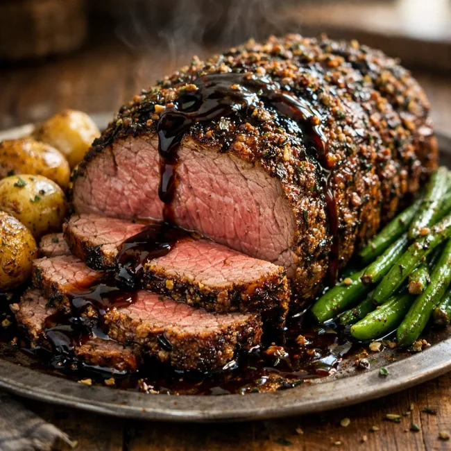 Herb-Crusted Roast Beef with Balsamic Glaze