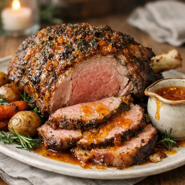 Herb-Crusted Roast Lamb with Orange Glaze