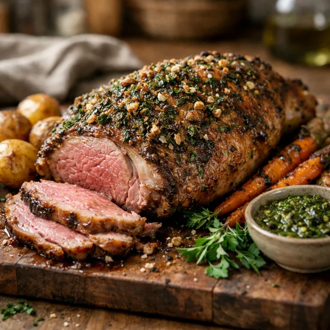 Herb-Crusted Roast Leg of Lamb with Mint and Garlic