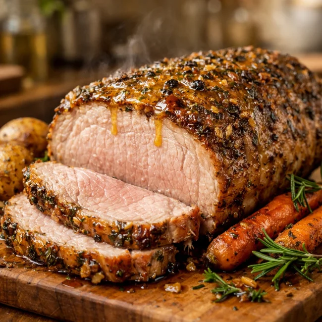 Herb-Crusted Roast Pork Loin with Honey Dijon Glaze