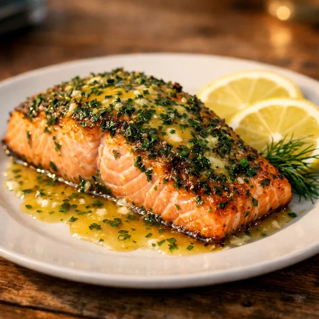 Herb-Crusted Salmon with Lemon Butter Sauce
